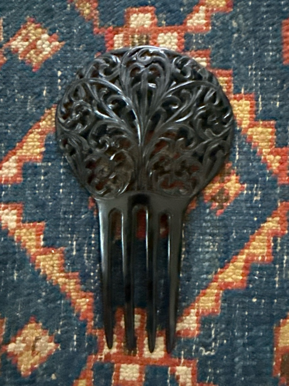 Vintage Spanish Style Black Filigree Peineta Hair Comb Mantilla